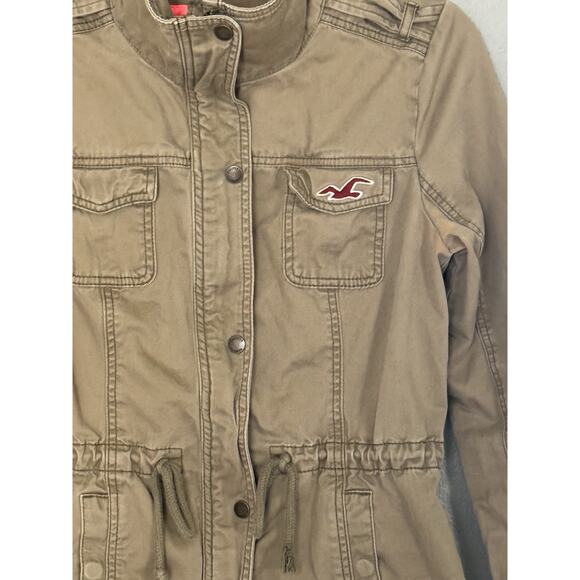 Y2K Hollister Womens Large Army Green Brown Military Utility Jacket Distressed - Picture 2 of 12